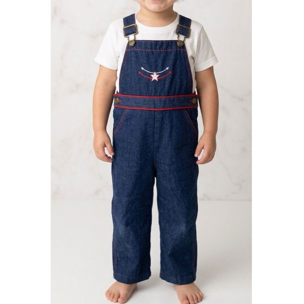 Vintage 70s Toddler Overalls Jumpsuit Denim Kids 4T Health Tex USA Indigo Retro